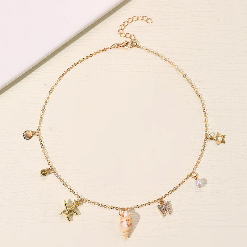 Wholesale 26 Letter Pearl Shell Necklace Beach Ocean Bohemian Style