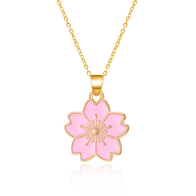 Wholesale  Plum Blossom Pendant Necklace  Color Oil Drop Flower Clavicle Chain