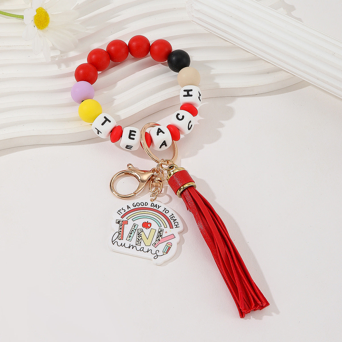 Wholesale Teacher's Day Silicone Letter Bracelet Acrylic Pendant Keychain Wristlet Keychain ACC-KC-Jinz004