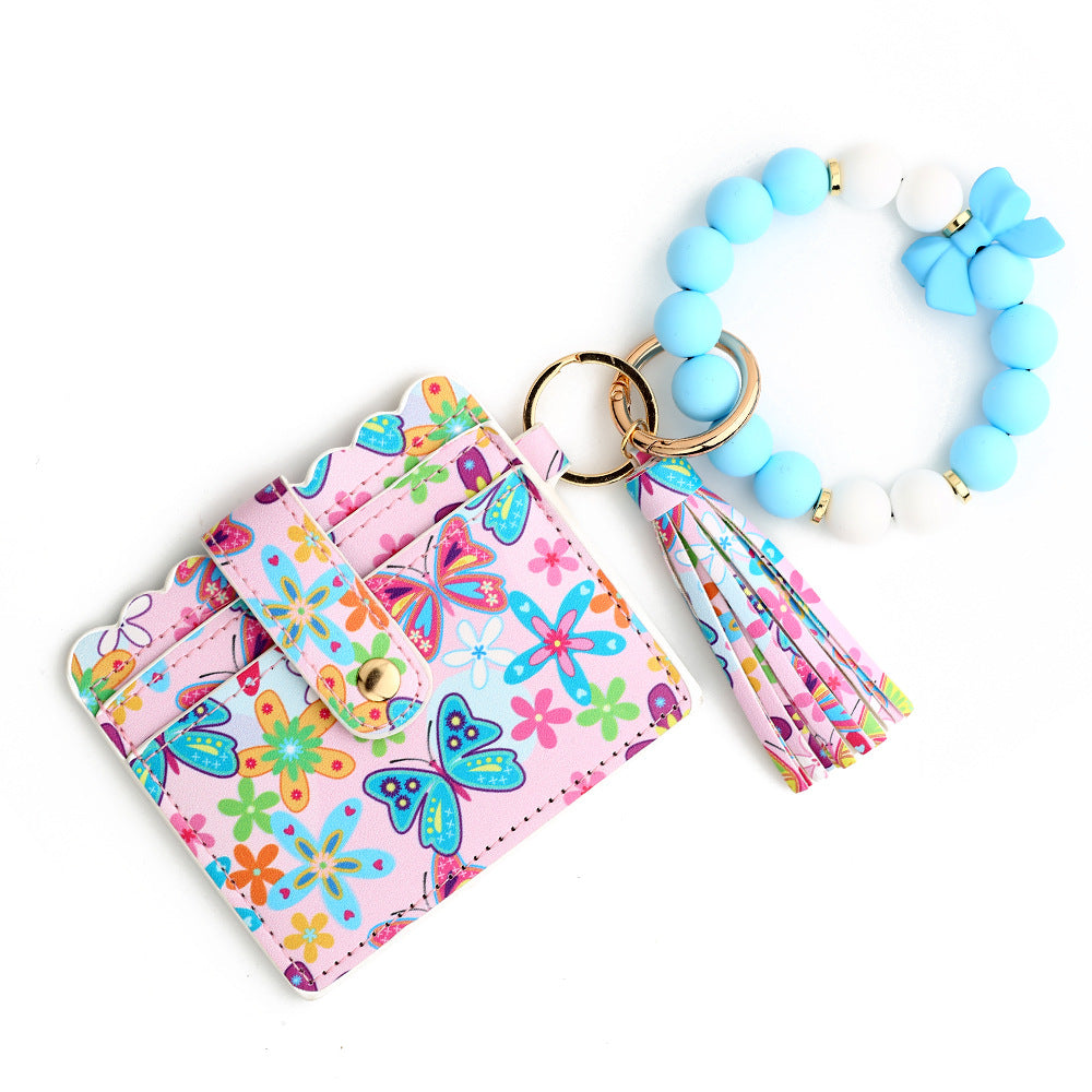 Wholesale  butterfly printed PU ladies Wristlet Keychain