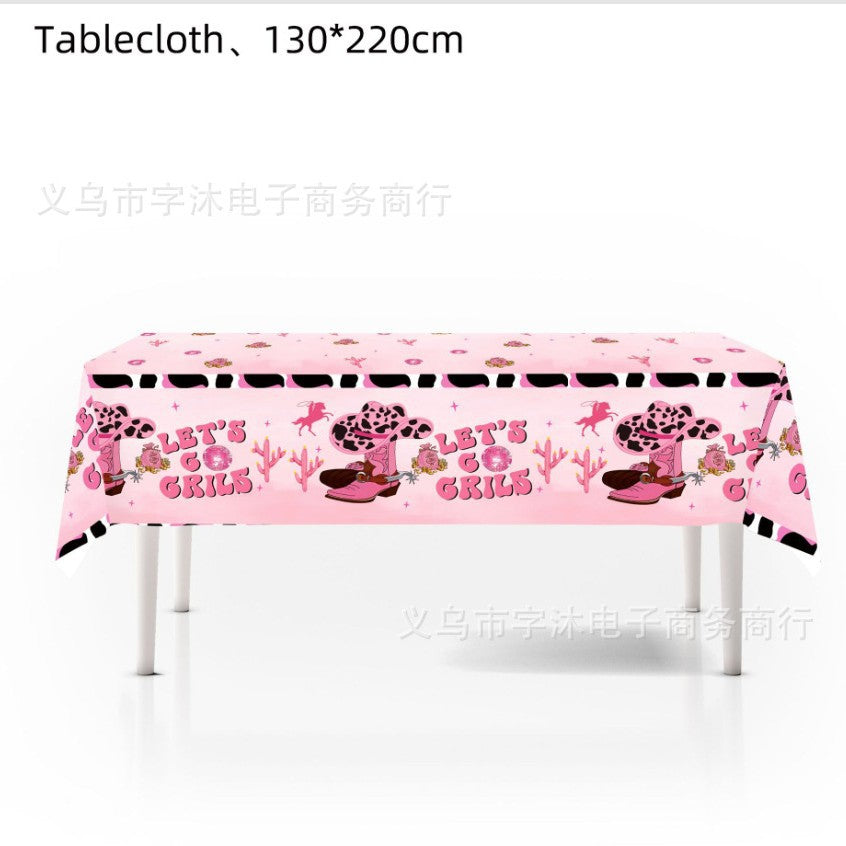 Wholesale Western pink cowboy cap theme party tableware supplies banner pull flag decoration supplies