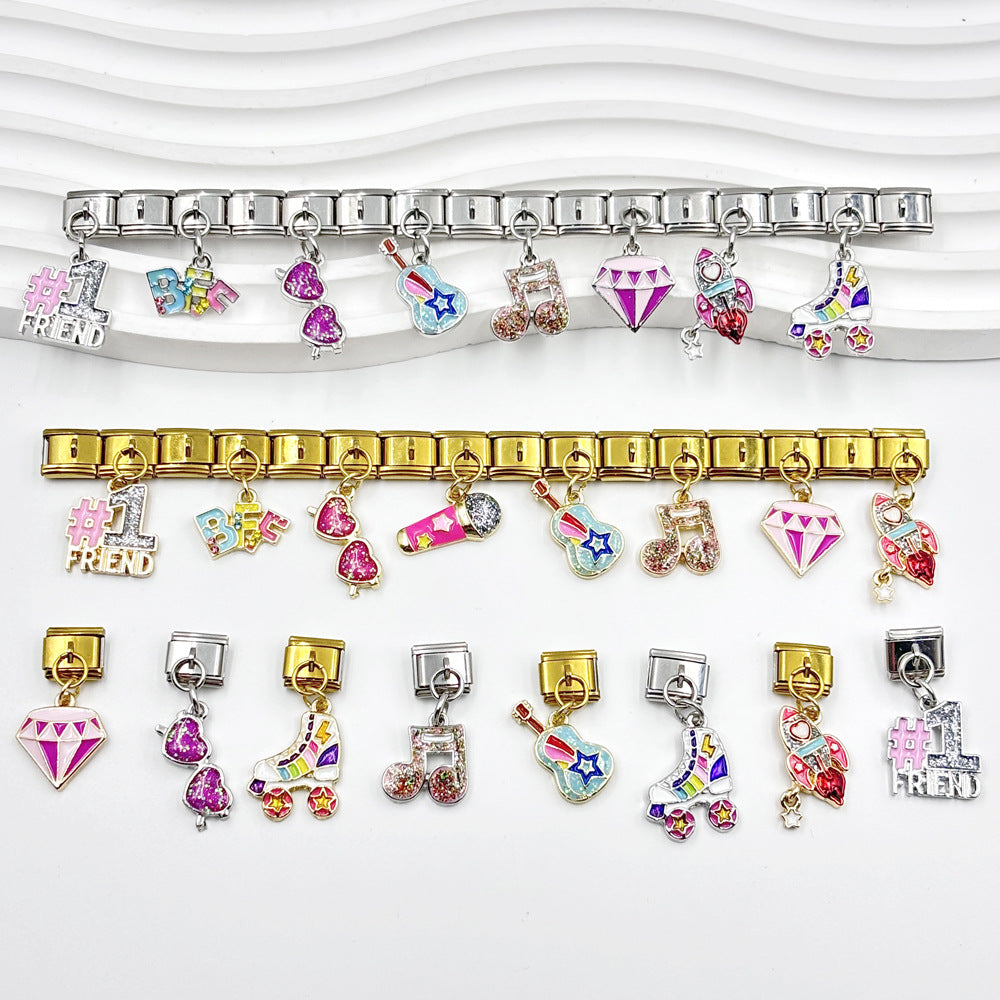 Wholesale Italian Charm Bracelet 9mm DIY Oil-Drip Single Buckle  Creative Stainless Steel Composable Bracelet
