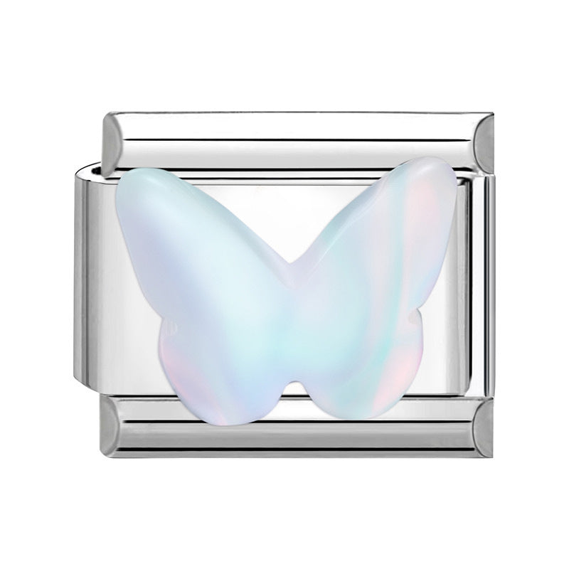 Wholesale Fashion Titanium Steel DIY Italian Charms Bracelet With UV Resin Angel Butterfly Design Boutique Jewelry Accessory