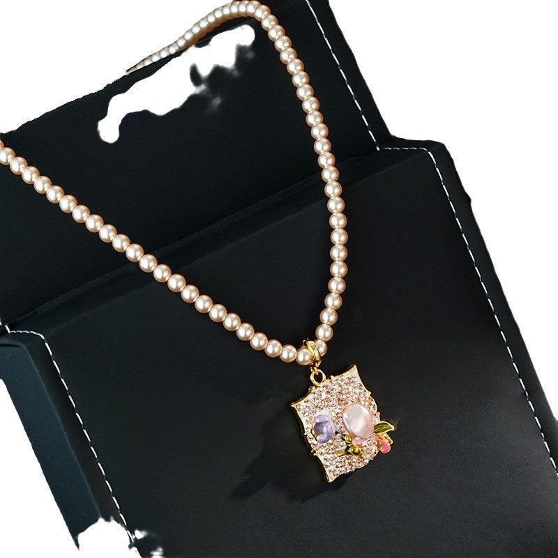 Wholesale oil painting style flower photo frame detachable pendant necklace