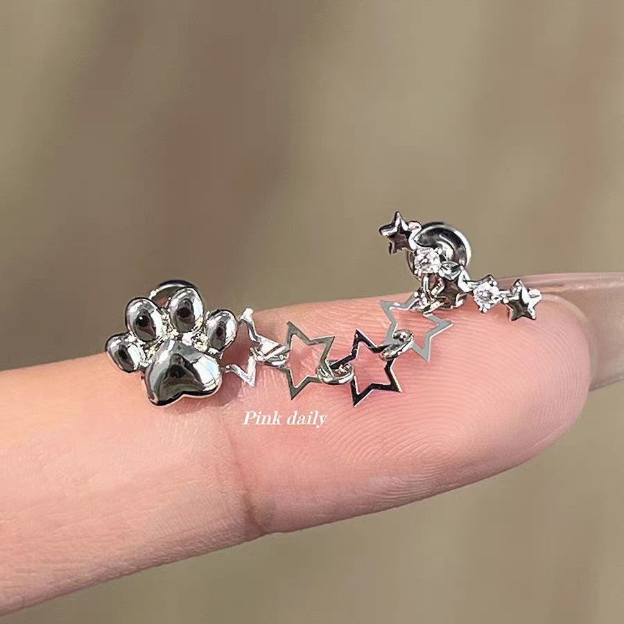 Wholesale cat claw star chain ear bone stud double earrings