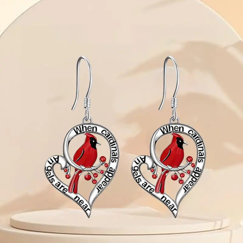 Wholesale Red Bird Love Heart Earrings Retro Bird Animal Earrings ACC-ES-Yunz006