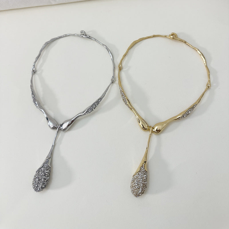 Wholesale Metal Irregular Lava Splicing Flash Drill Water Drop Pendant Collar Light Luxury  Necklace