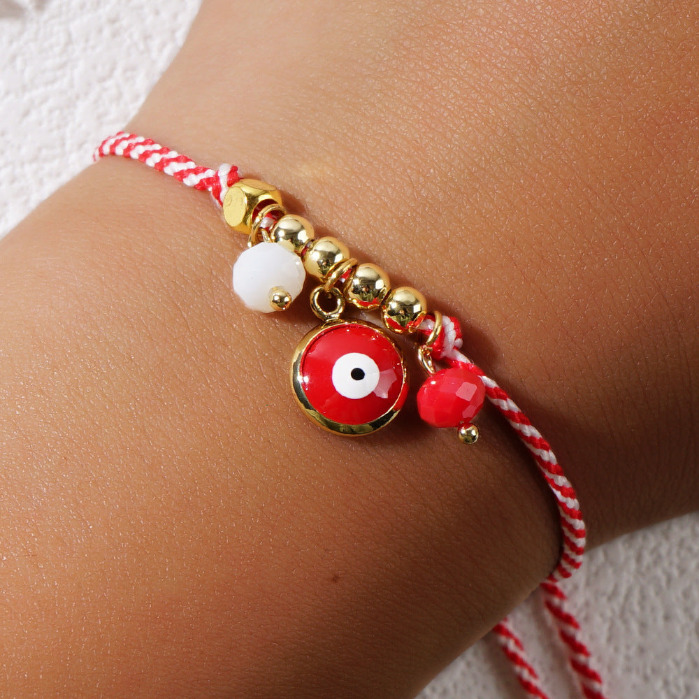 Wholesale Bohemian Red Eyes Red and White Rope Bracelet