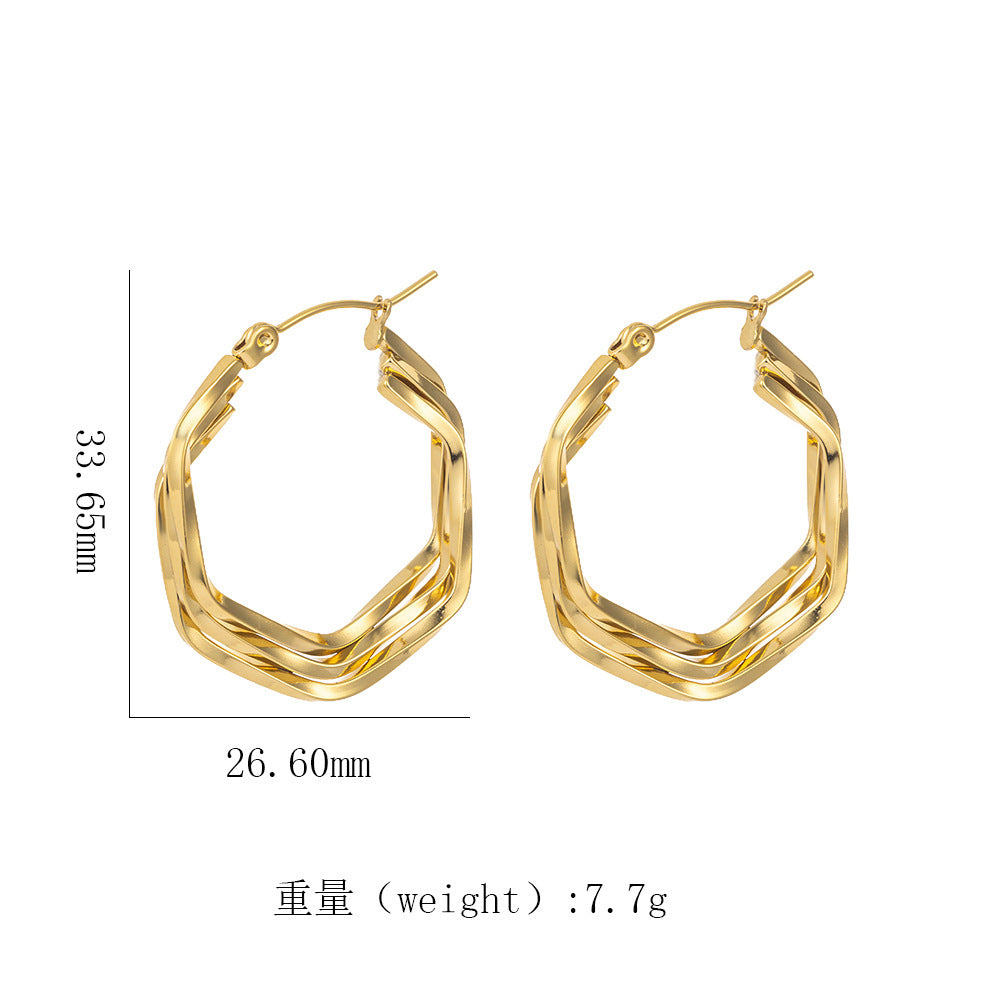 Wholesale Exaggerated retro titanium steel 18k gold twisted earrings