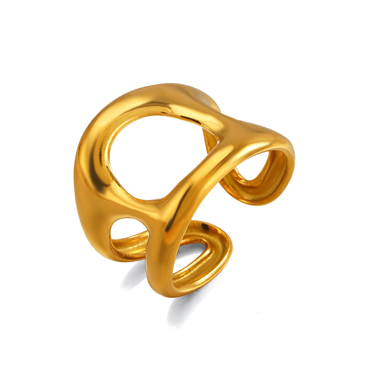Wholesale Stainless Steel Gold Electroplated Geometric Cut Out Ring Women Fashion Accessory