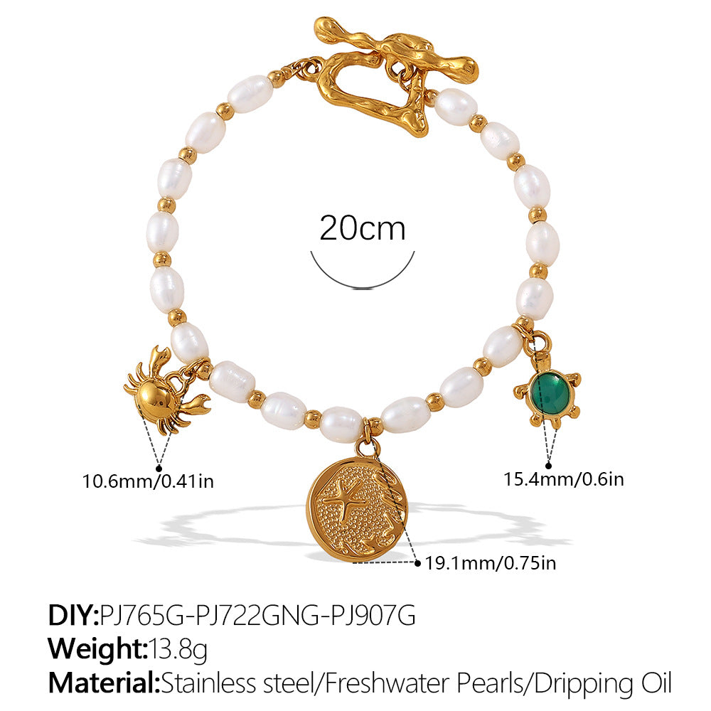 Wholesale  Fashion Creative Ocean Theme Freshwater Pearl DIY Dolphin Pendant Bracelet Plated with 18K Gold Niche Jewelry for Women