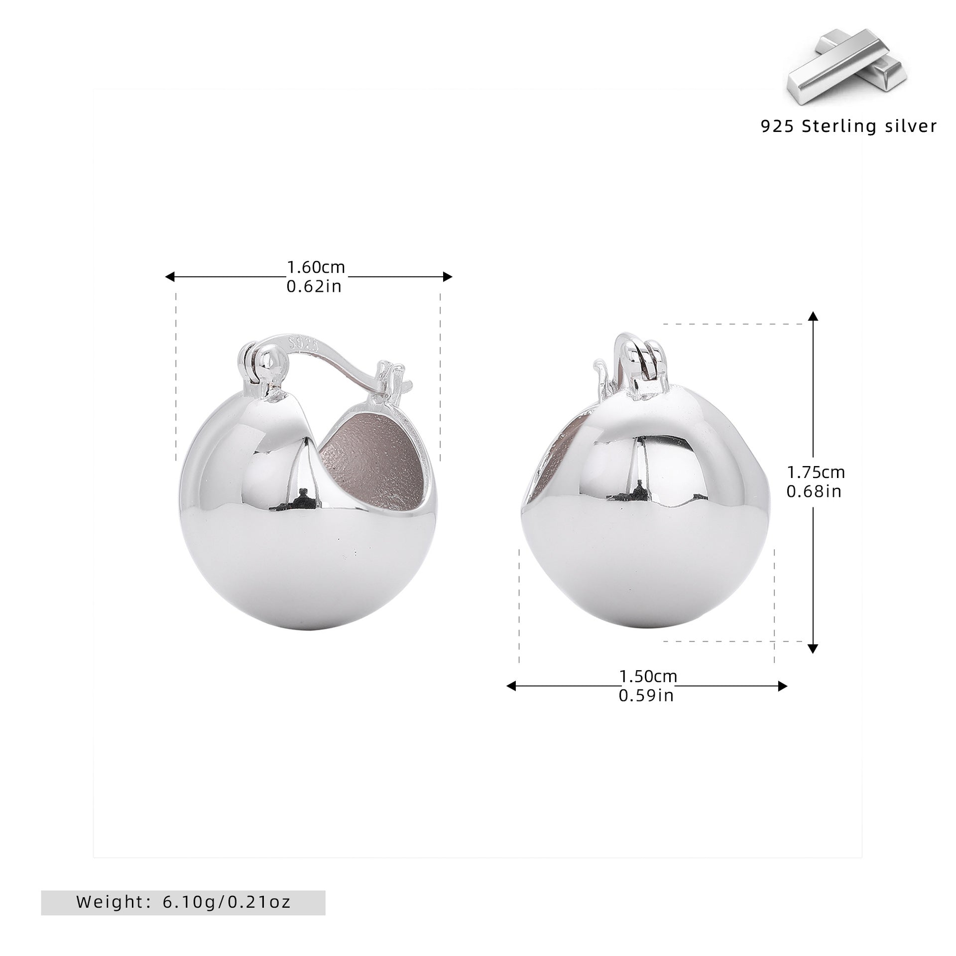 Wholesale s925 sterling silver  semicircular retro  earrings luxury simple temperament earrings