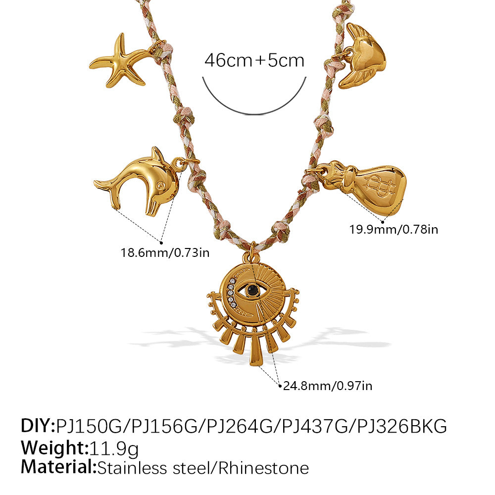 Wholesale  Retro Seaside Style DIY Freshwater Pearl Pendant Bracelet Stainless Steel Plated 18K Gold Ceramic Pendant Necklace for Women