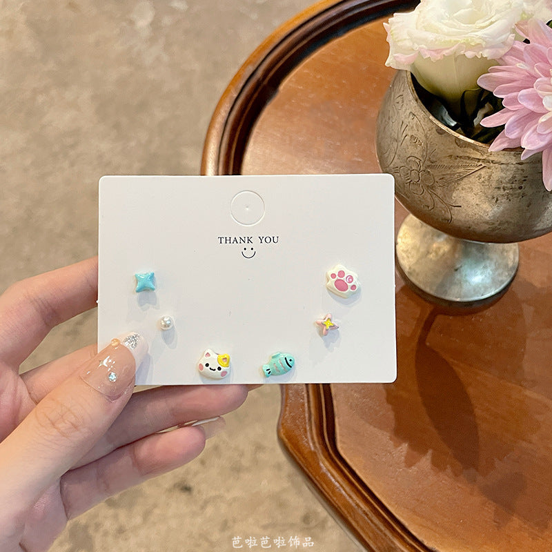 Wholesale Cute Cat Fish Earrings,  Retro Asymmetrical Korean Style,  Alloy Earrings for Women,  Party Accessory