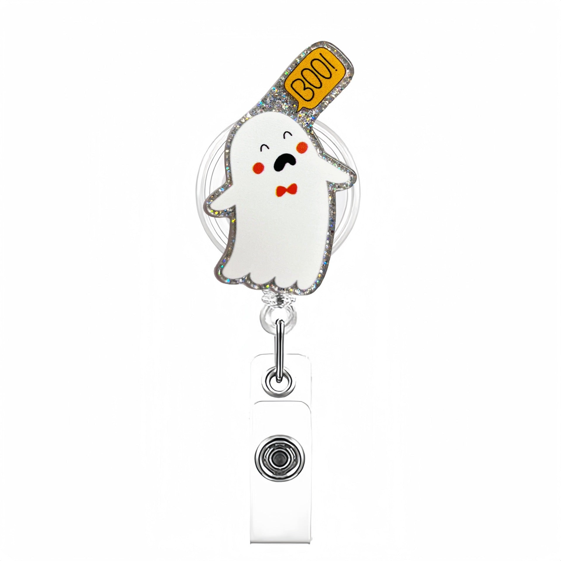 Wholesale Halloween White Ghost Acrylic Retractable Clip Badge Keychain