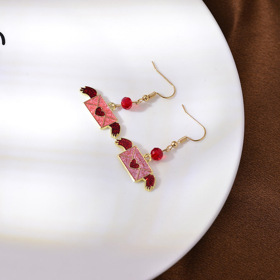 Wholesale xoxo Valentine' s Day Heart-Shaped Envelope Droplet Earrings