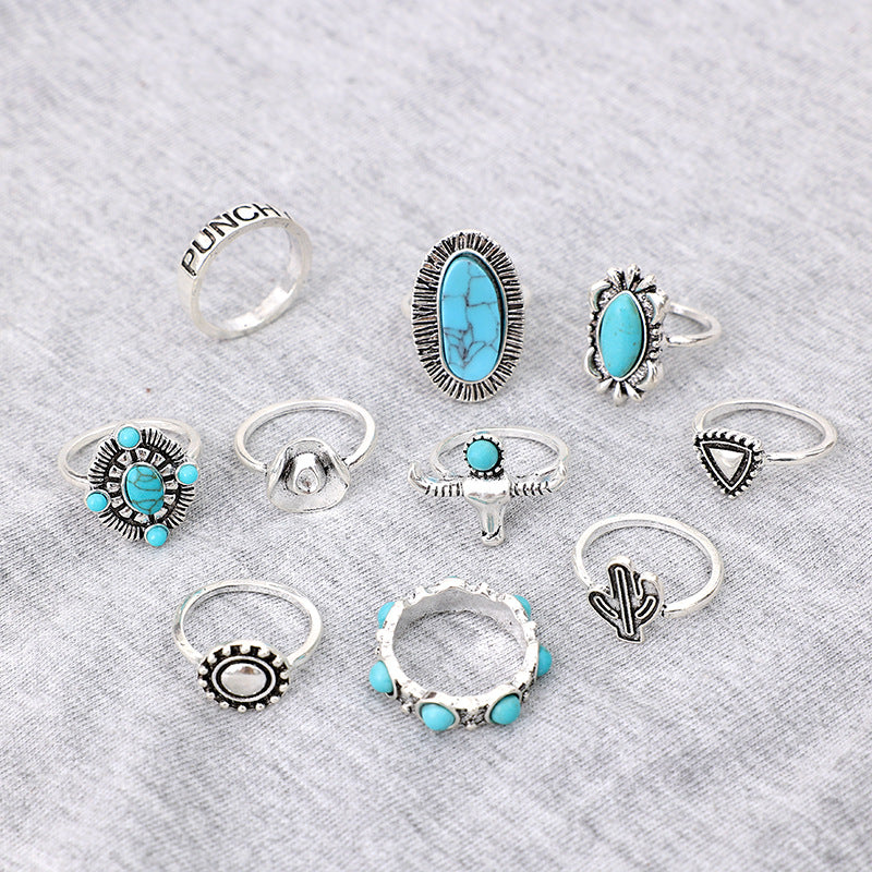 Wholesale Bohemian Ethnic Style Ring Set Zinc Alloy Electroplated Jewelry Accessory for Everyday Wear