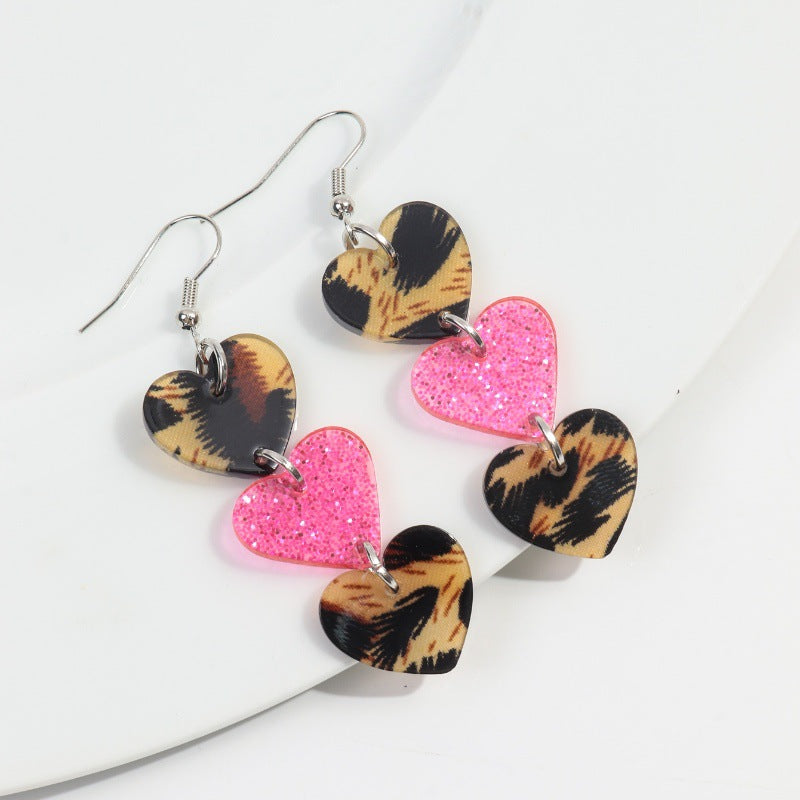 Wholesale  Valentine's Day Love Stitching Multi-layer Peach Acrylic  Earrings