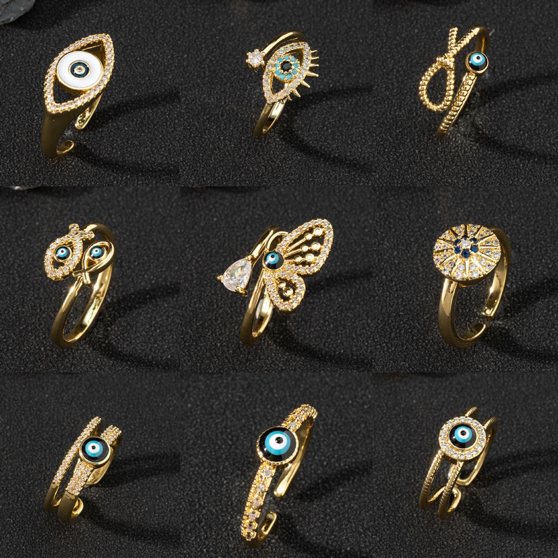 Wholesale Evil Eye Vintage Open Ring Copper Zircon Enamel Ring Fashion Jewelry Accessory For Everyday Wear