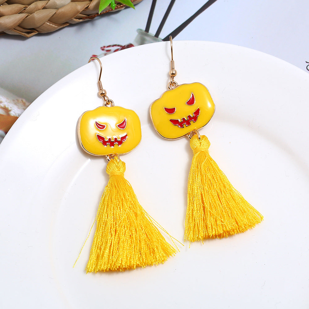 Wholesale horror funny skull  pumpkin alloy oil drop earrings