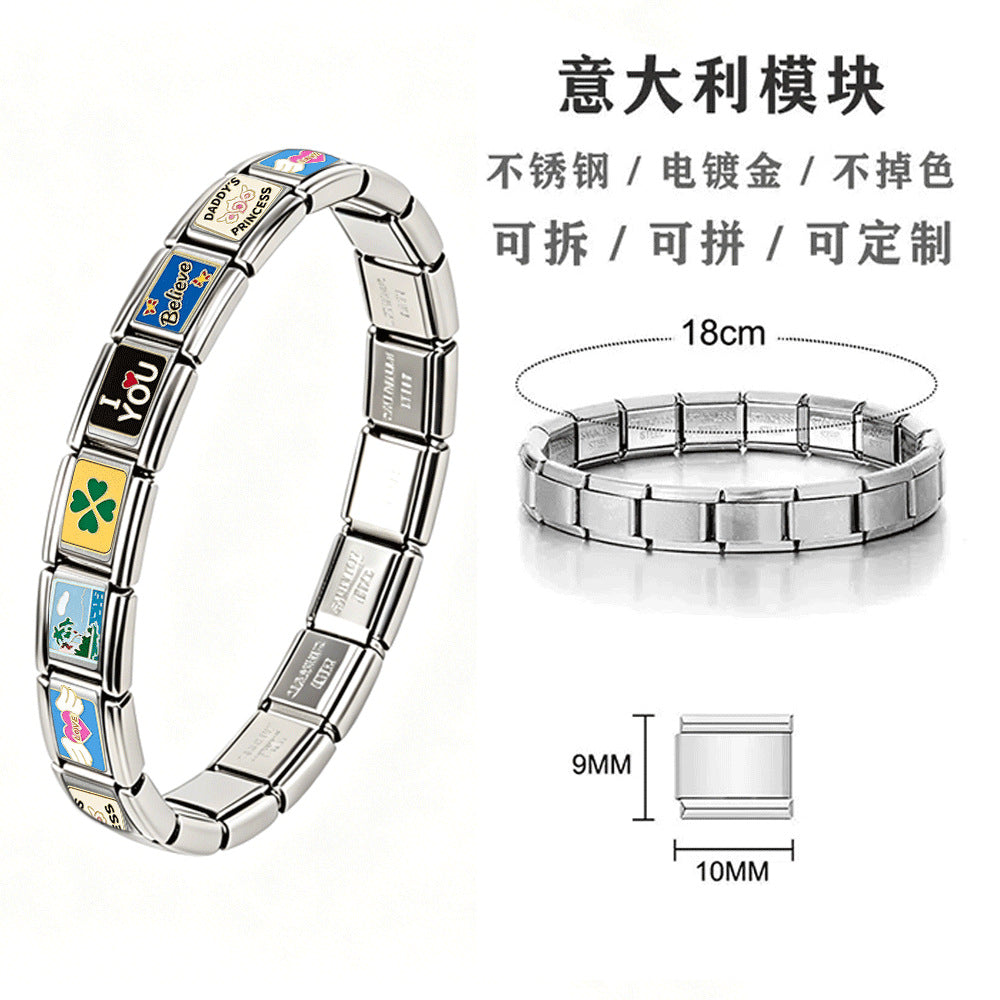 Wholesale Boutique Multicolor Italian Modular Bracelet Stainless Steel Jewelry Accessory