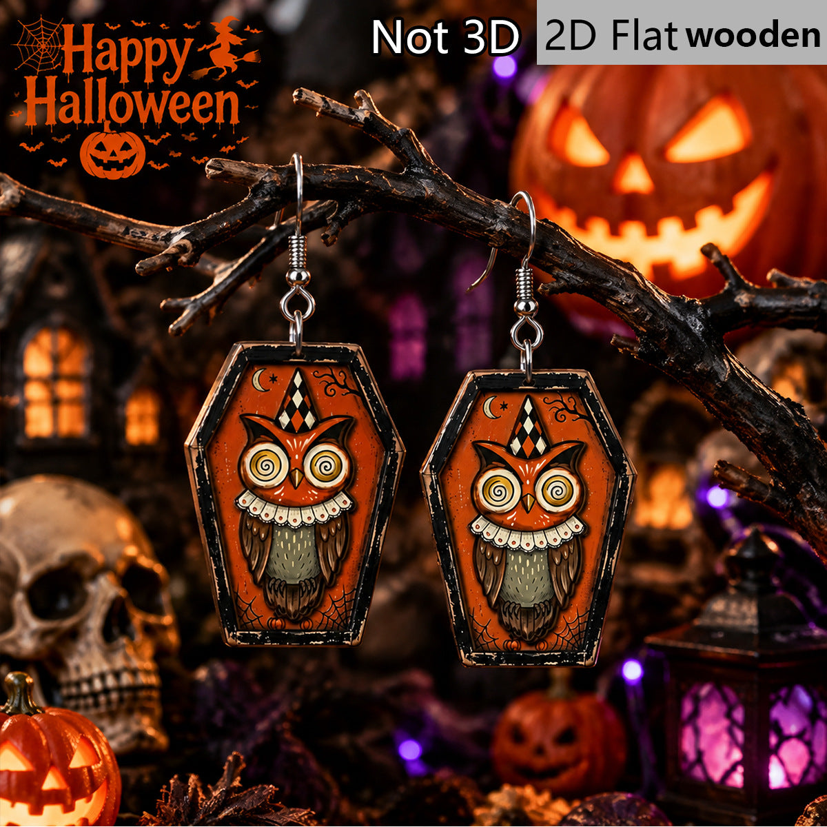 Wholesale  Wooden Earrings Owl Coffin Painted Design Party Wear Chic Fashion Accessory For Resale