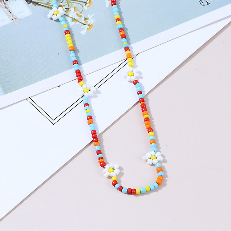 Wholesale Ethnic Style Rice Bead Flower Necklace
