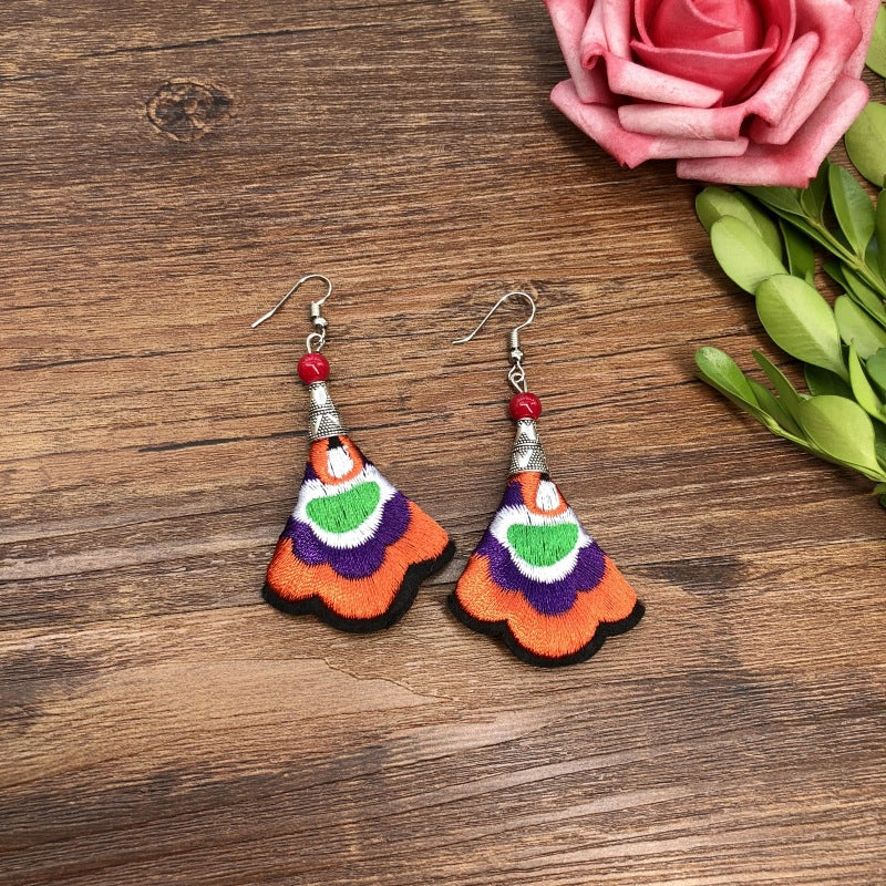 Wholesale Hand Embroidery Vintage Ethnic Style Fabric Earrings Flower Tassels ACC-ES-Luox008