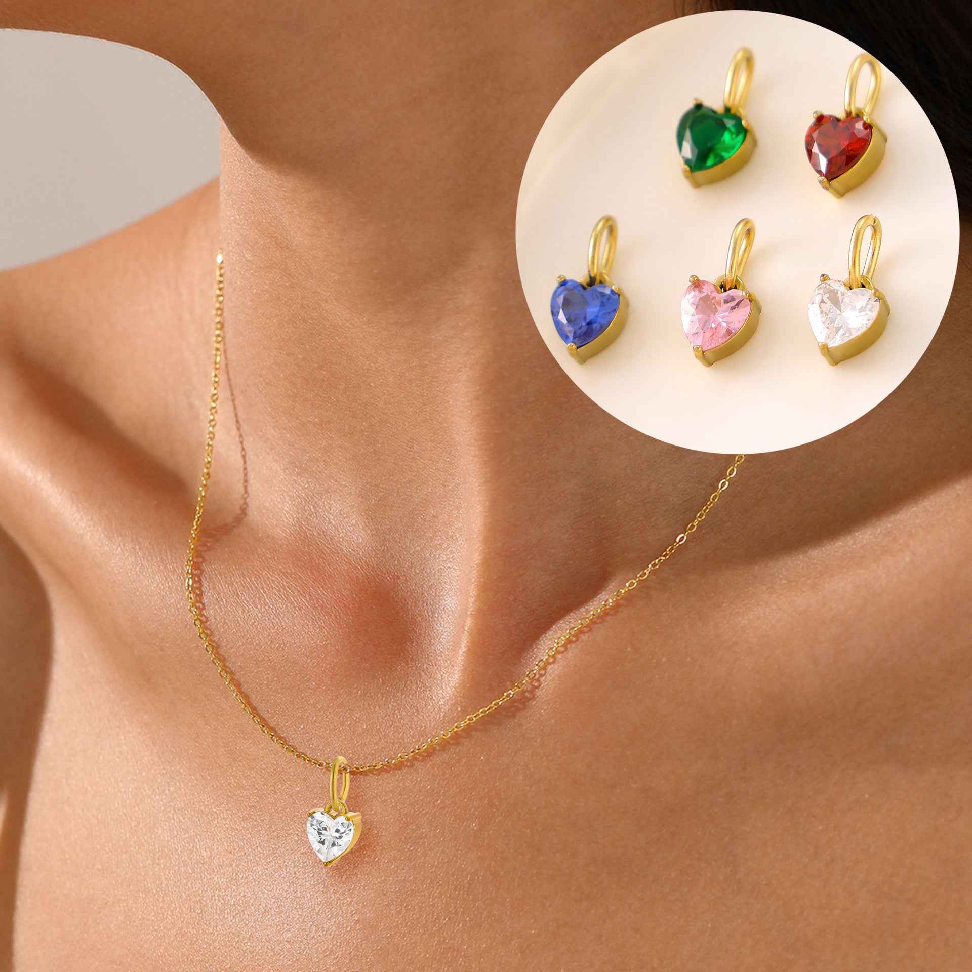 Wholesale stainless steel heart-shaped zircon pendant