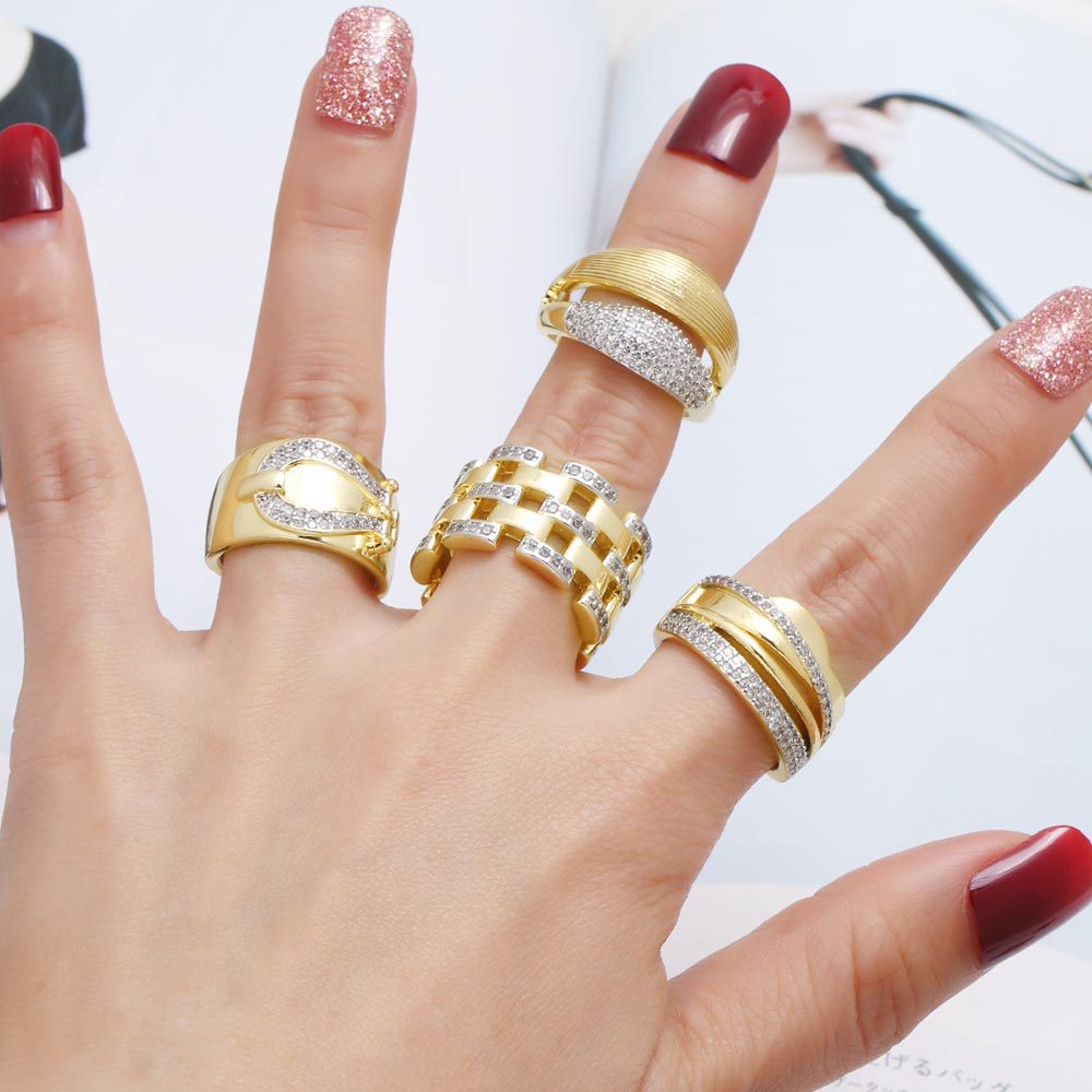 Wholesale full diamond irregular opening adjustable ring