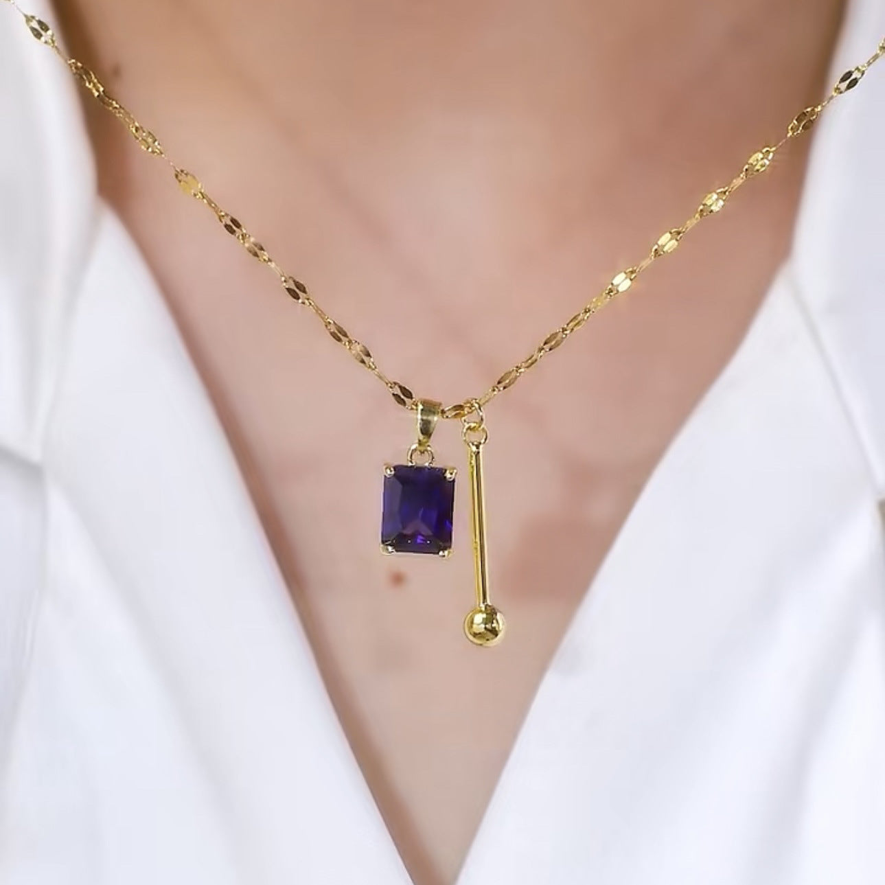 Wholesale amethyst titanium steel necklace