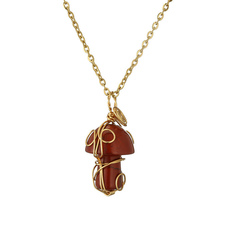 Wholesale Fashion Handmade Wire Wrapped Amethyst Crystal Pendant Necklace Natural Stone Mushroom Design Jewelry Gift