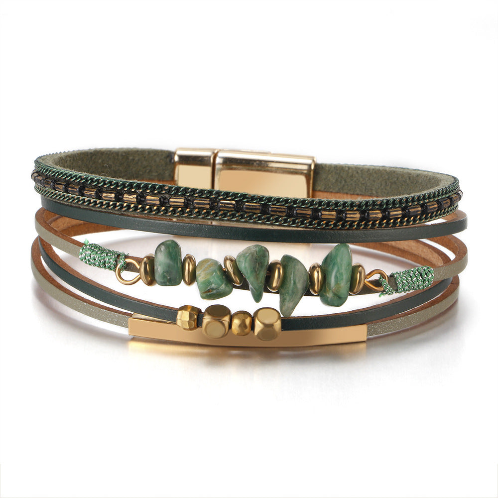 Wholesale Bohemian Natural Stone Copper Tube Bracelet With Magnetic Clasp Chic Fashion Jewelry Accessory For Women Gift Resale