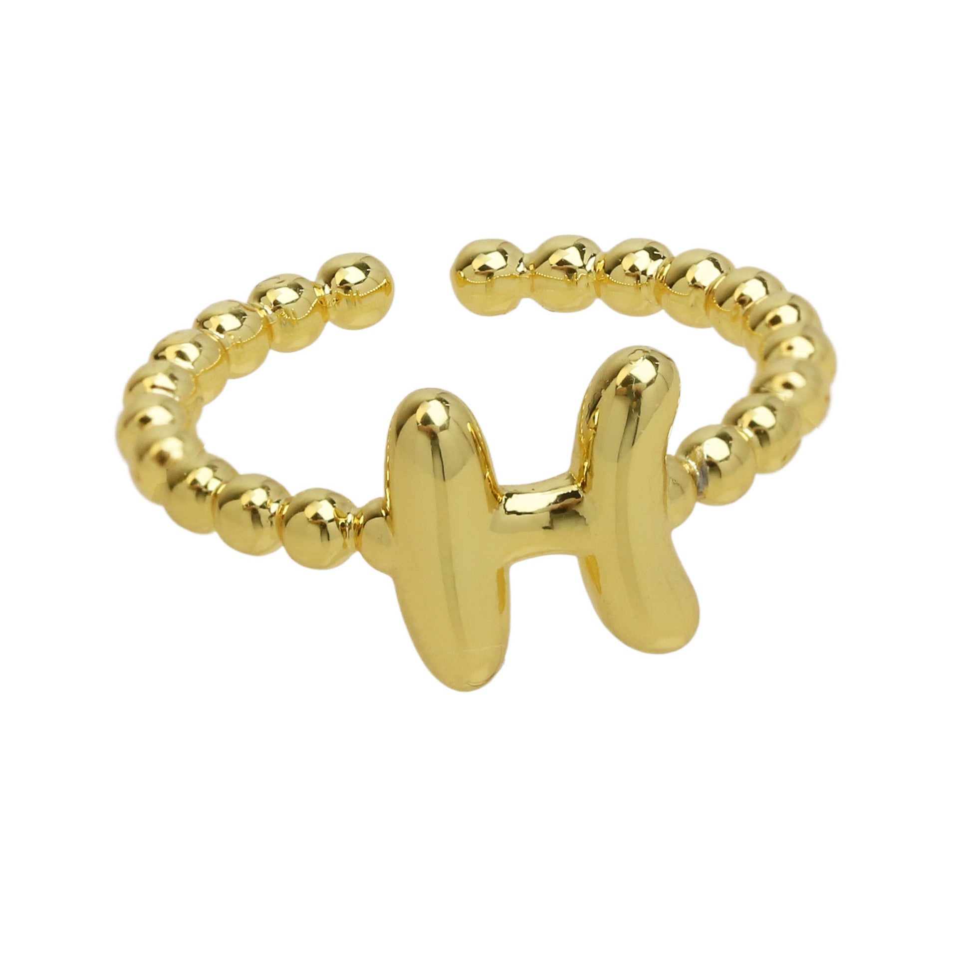 Wholesale  18k Golden Glaze Brass Bubble Balloon Letter  26 Ring