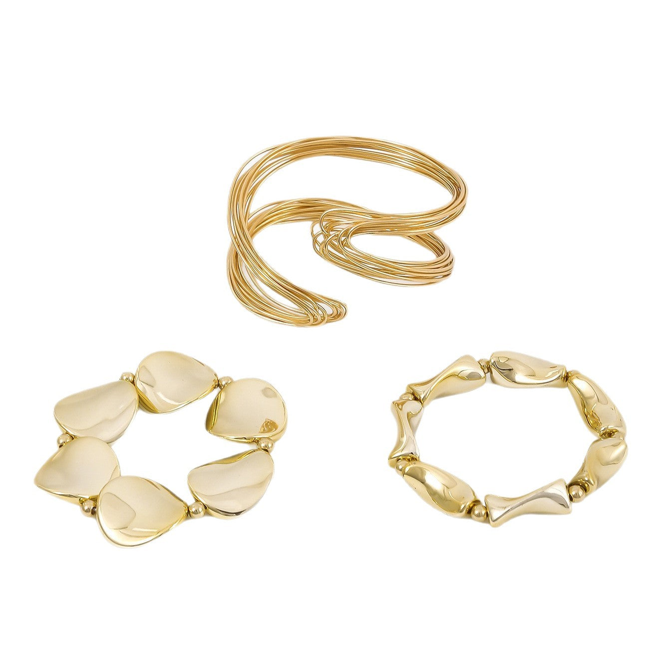 Wholesale 3 Piece Gold Metal Multi Layer Geometric Open Cuff Bracelet Set For Women Punk Style Gift