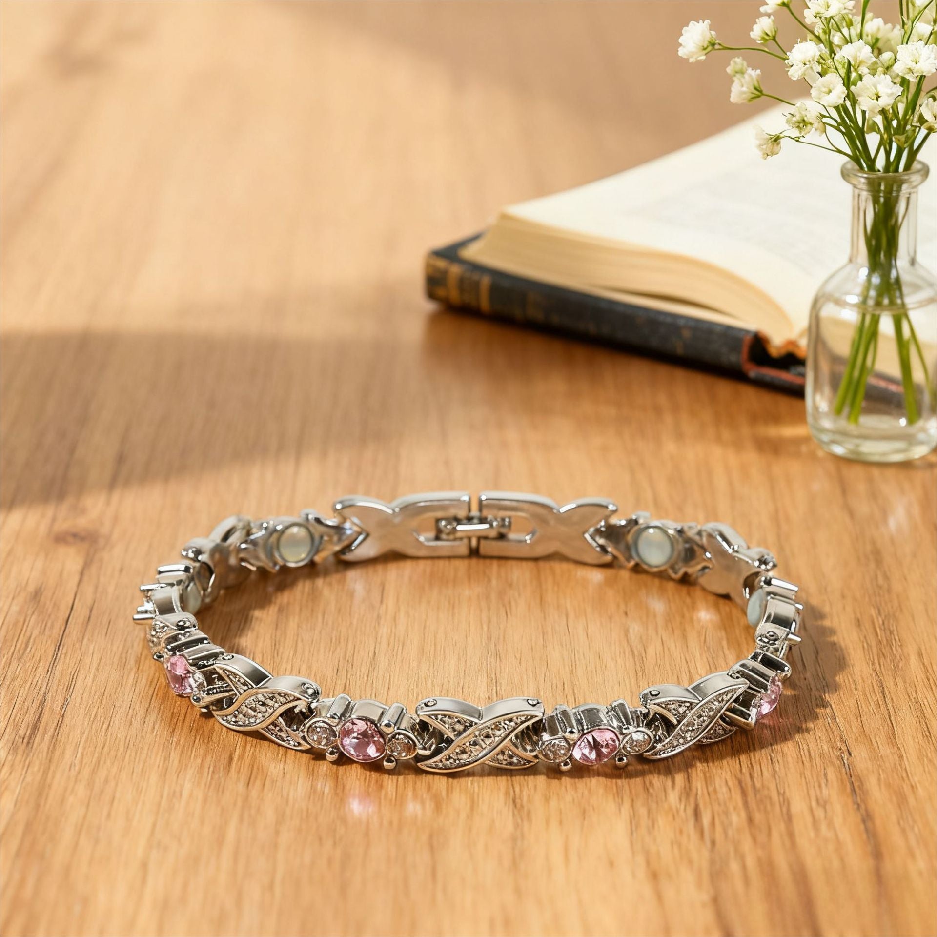 Wholesale Metal Electroplated Magnetic Bracelet Detachable Cross Design Golden Pink Diamond Women' s Jewelry Accessory