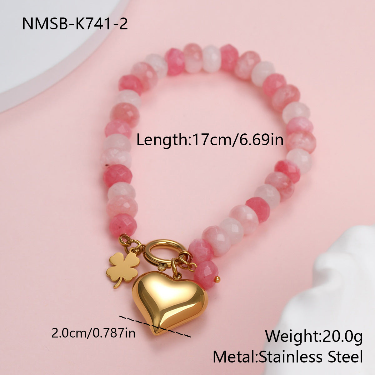 Wholesale Stainless steel 18K gold plated beaded heart necklace and bracelet