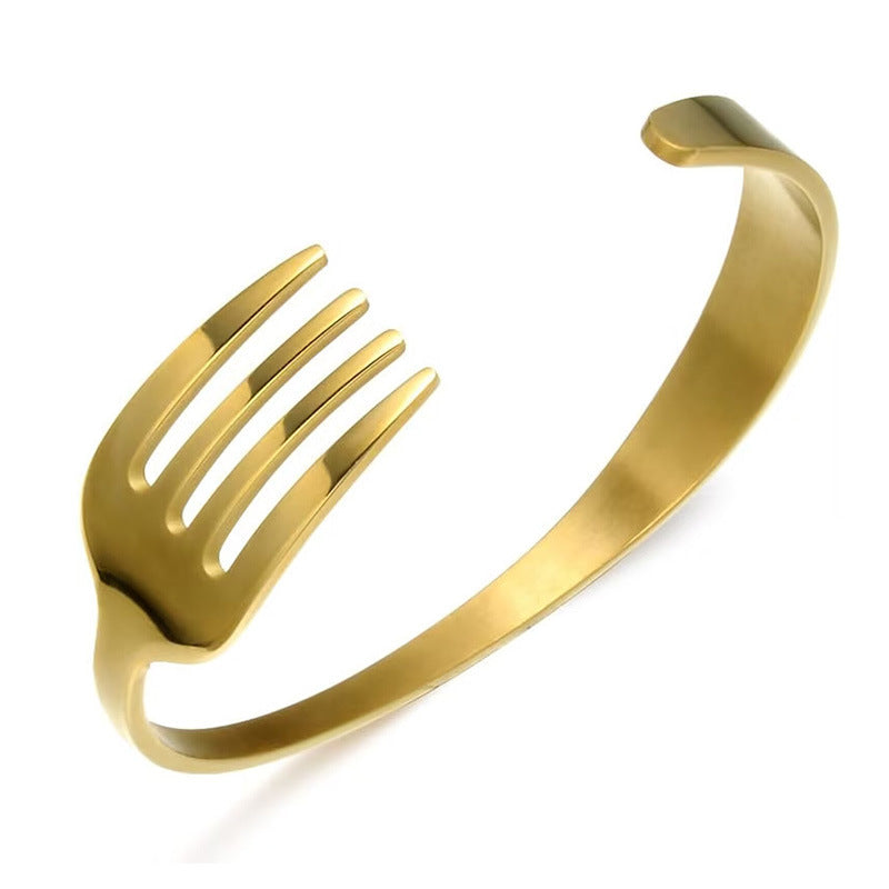 Wholesale Titanium Steel Gold-plated C-shaped Open Fork Bracelet