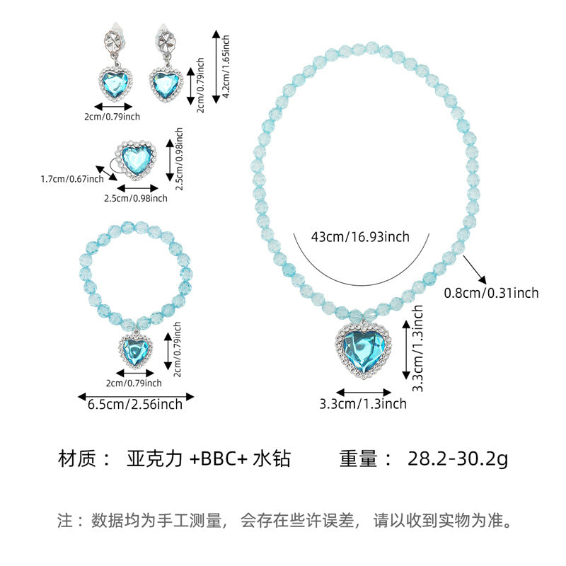 Wholesale Girls' beaded necklace bracelet ear clip ring five-piece  jewelry suit