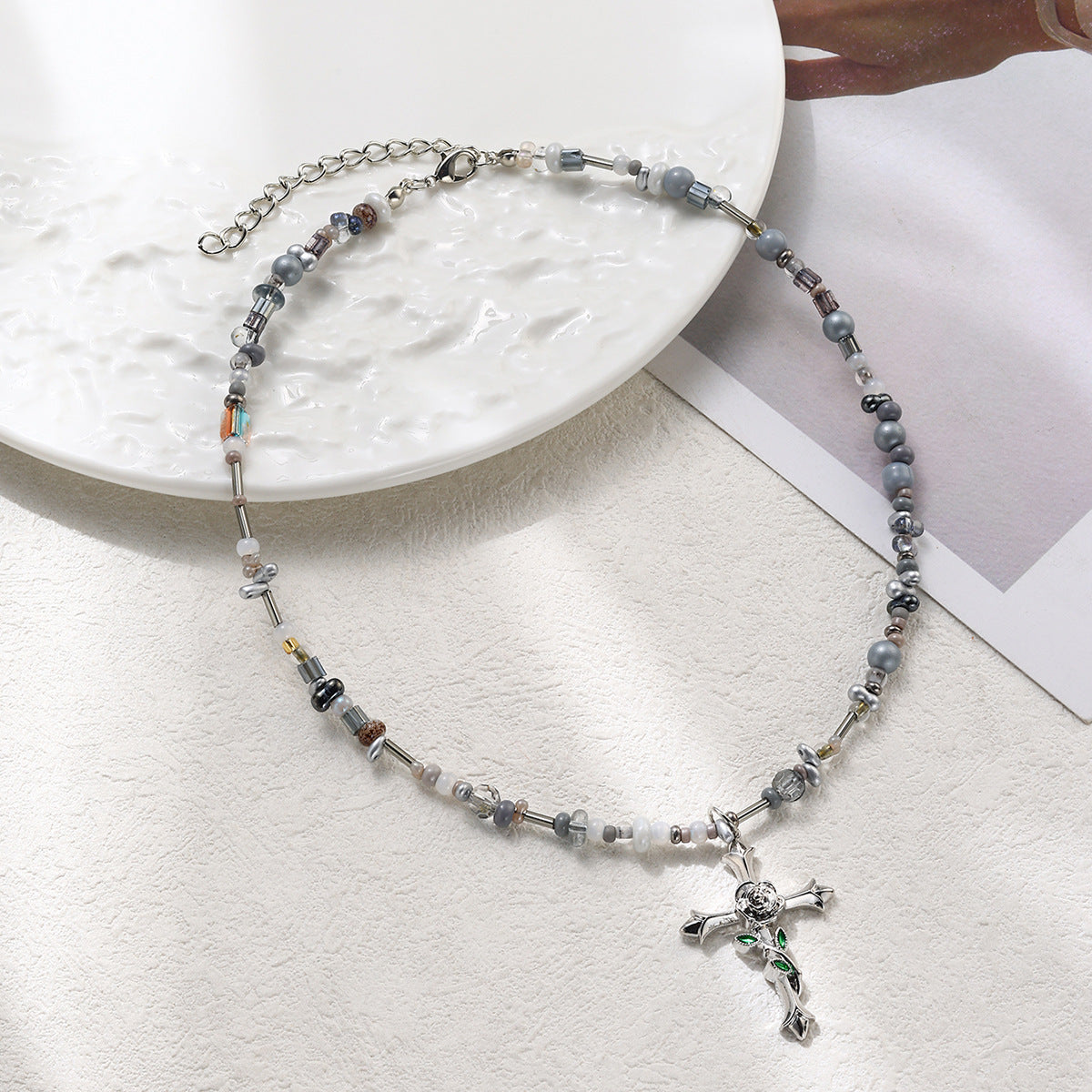 Wholesale Beaded Starburst Cross Necklace Accessories