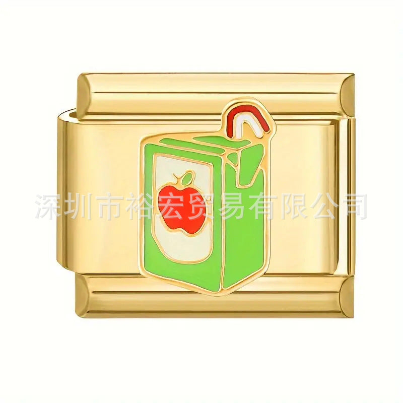 Wholesale Electroplated Stainless Steel Cartoon Food Charms Italian Bracelet DIY Supplies