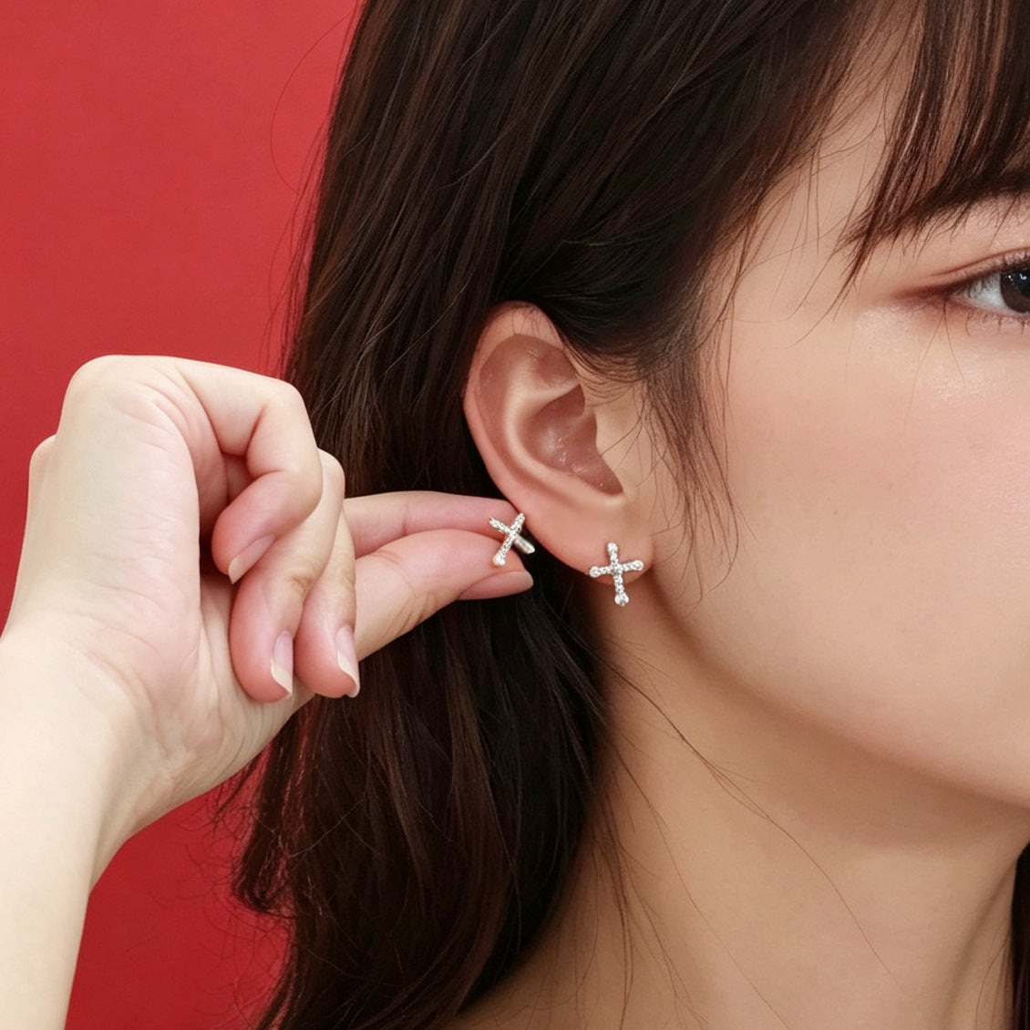 Wholesale Stylish Cross Zircon Earrings Copper Alloy Jewelry Accessory