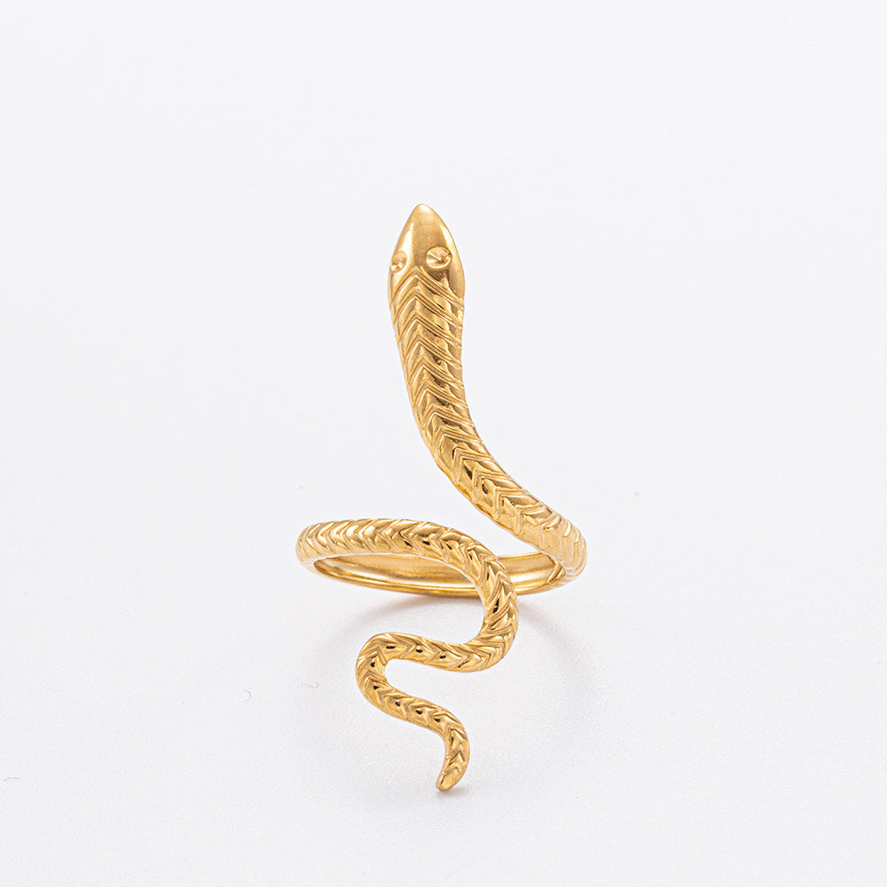 Wholesale Snake-shaped Stainless Steel Electroplated 18K Gold Movable Rings ACC-RS-YuHui004