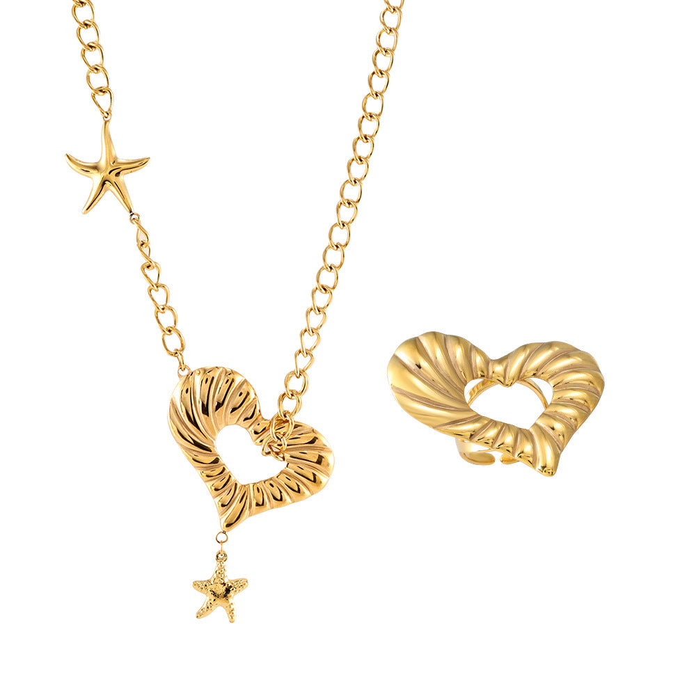 Wholesale Stainless Steel Heart Starfish Necklace Ring