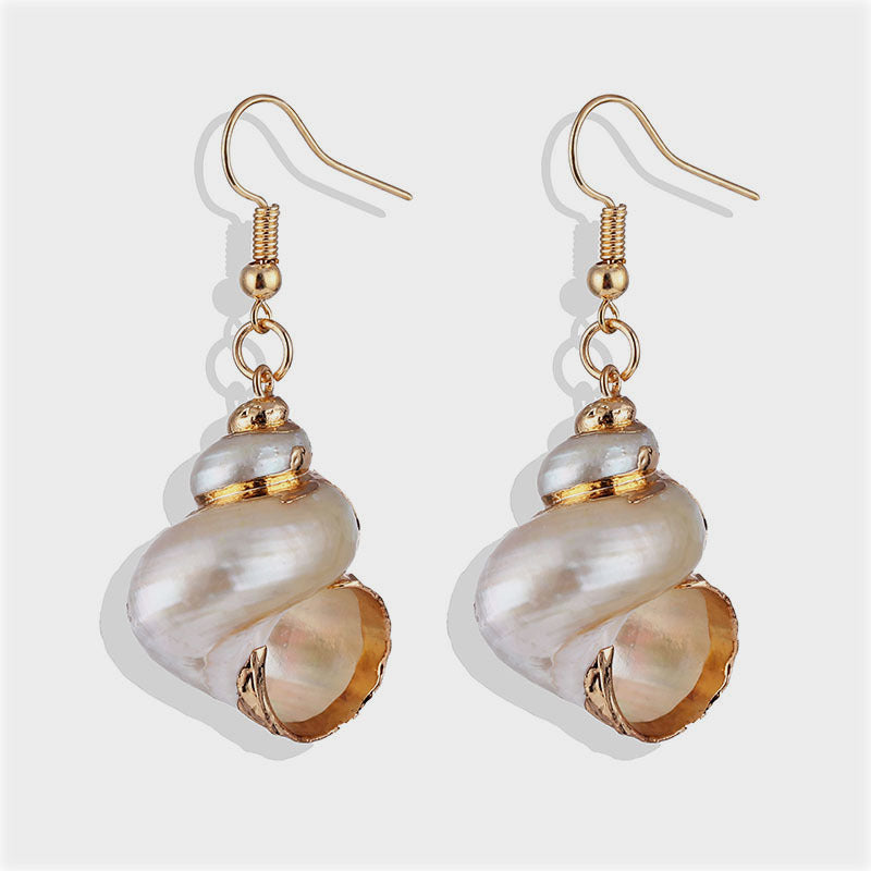 Wholesale Bohemian Natural Shell Earrings Gold Plated Conch Pendant Necklace Beach Fashion Jewelry Accessory