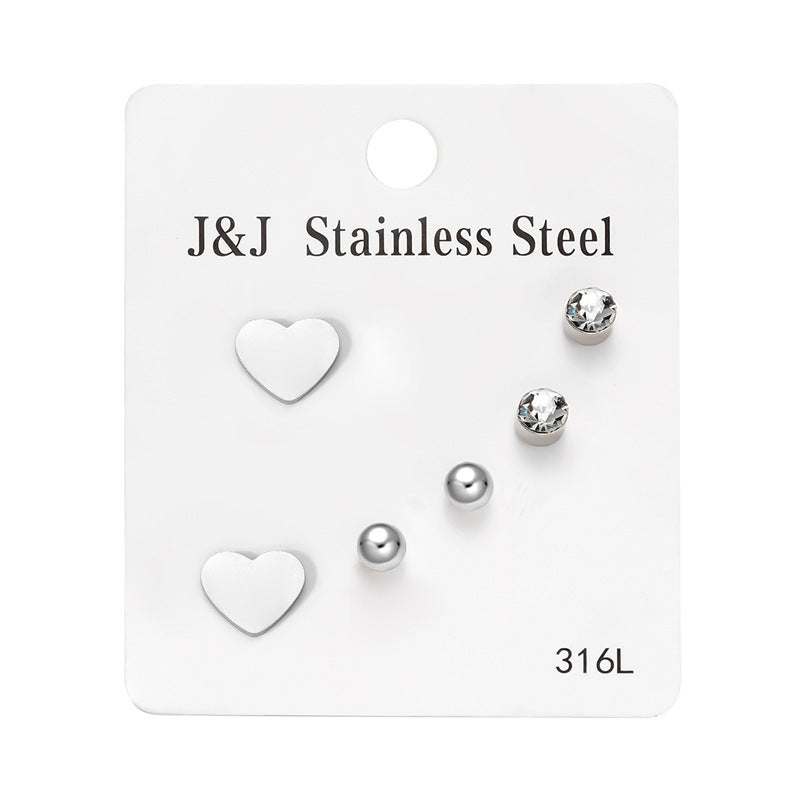 Wholesale 3 pairs of Love Diamond combination card stud earrings suit
