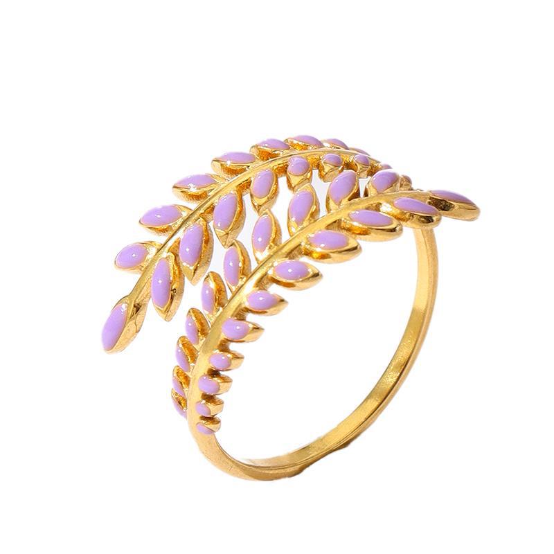 Wholesale Oil Dripping Star Leaf Stainless Steel Ring 18k Gold Plated Rings ACC-RS-MuC012