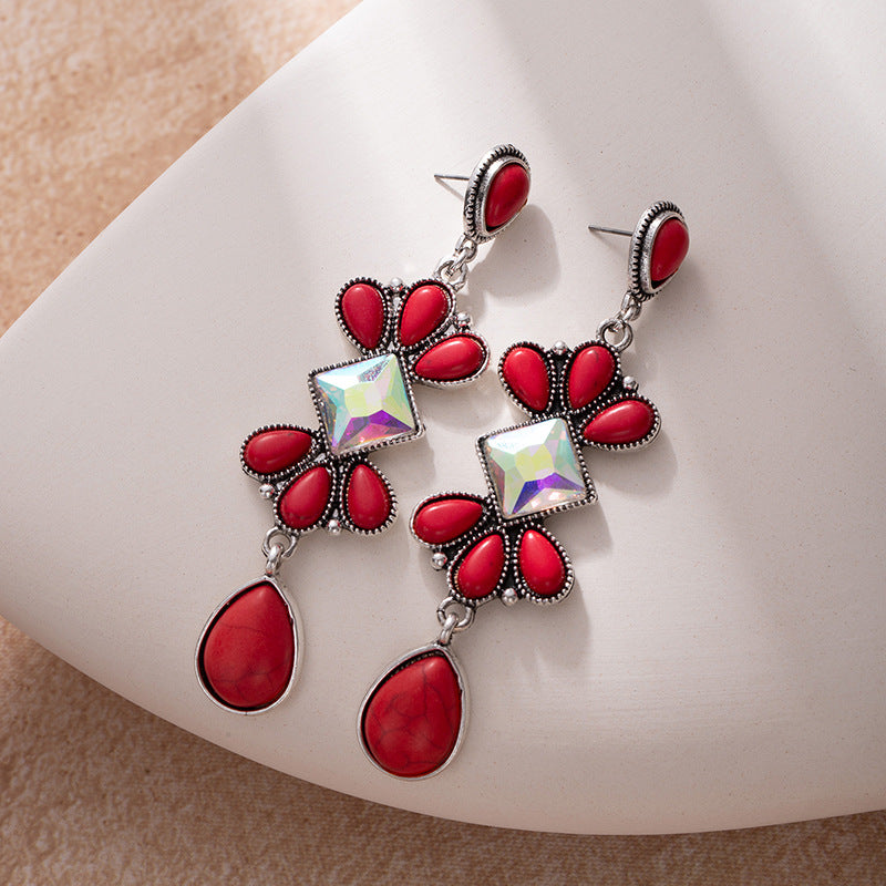 Wholesale Turquoise long earrings bohemian ethnic style earrings