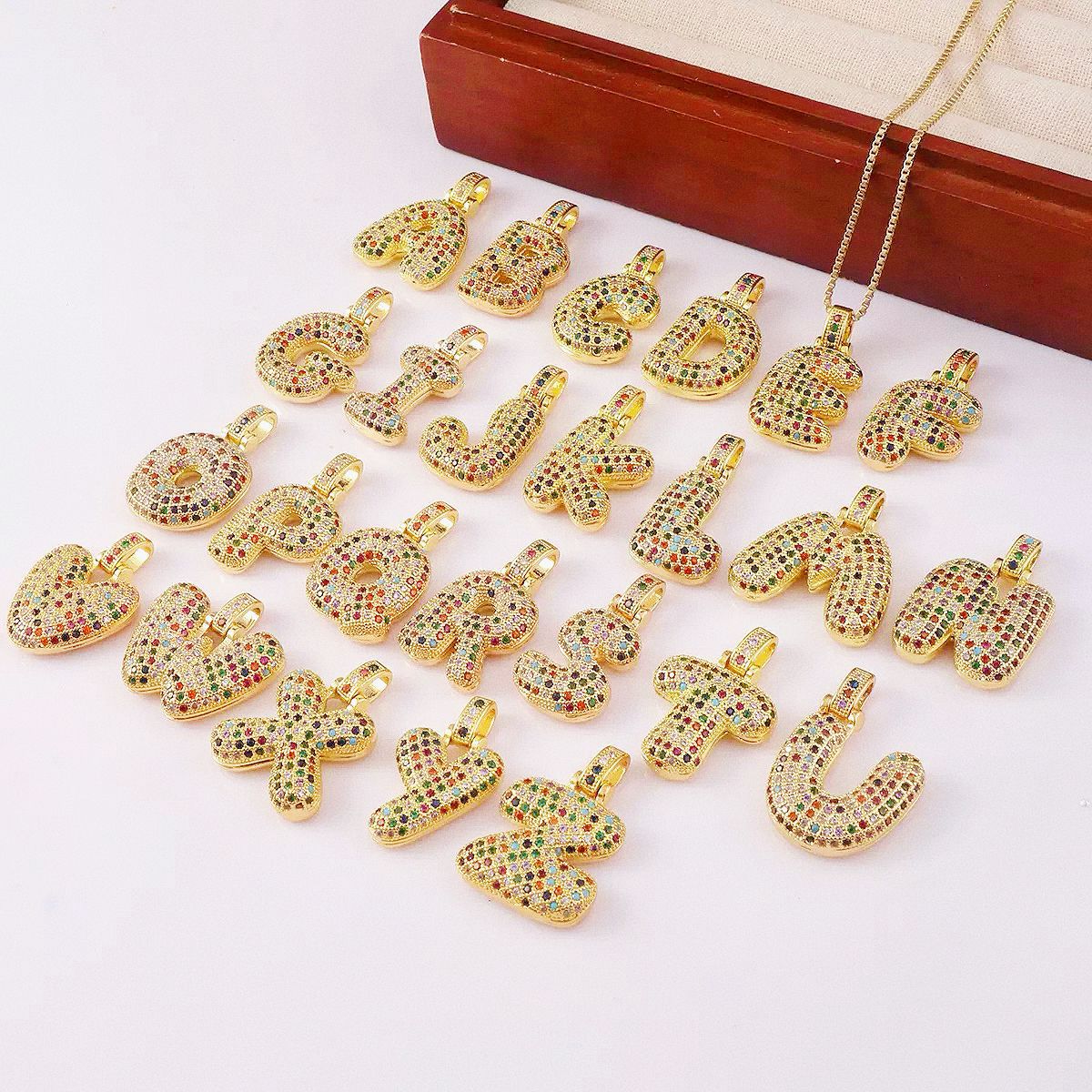 Wholesale Hip-Hop 26 Letter Pendant Set,  Gold Plated Copper Diamond-Set,  Chic Jewelry Gift