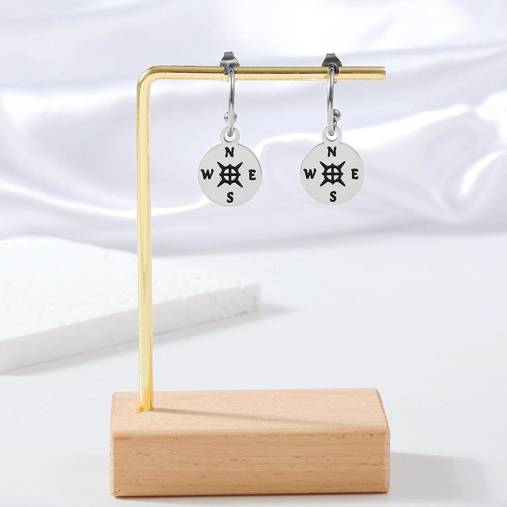 Wholesale Stainless Steel Earrings Compass Earrings Engraved Letter Earrings ACC-ES-Hongx003